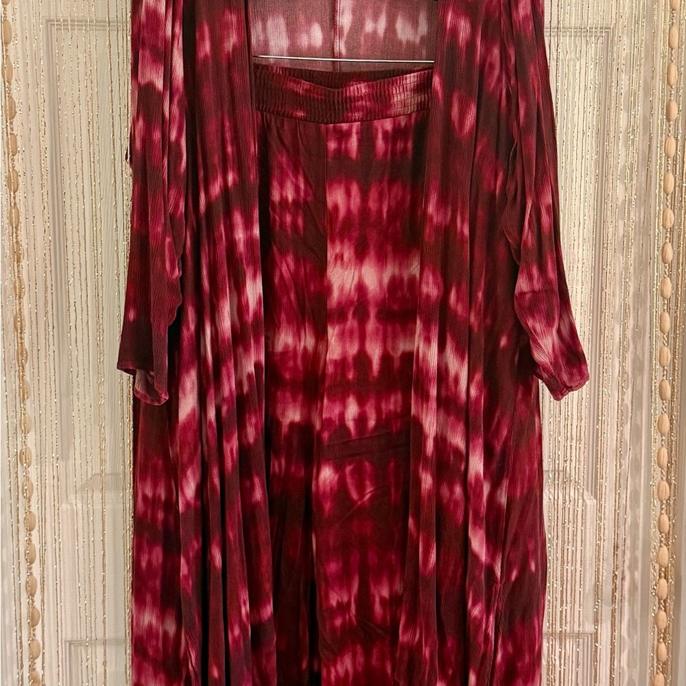 Torrid Burgundy Tie-Dye Gauze Duster w/matching Pants